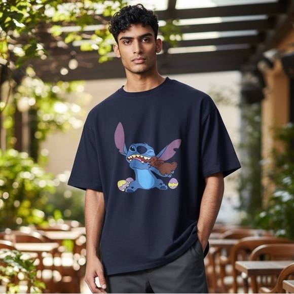 Other - Navy Blue Graphic Tee with Fun Character Design- Stitch Easter Shirt